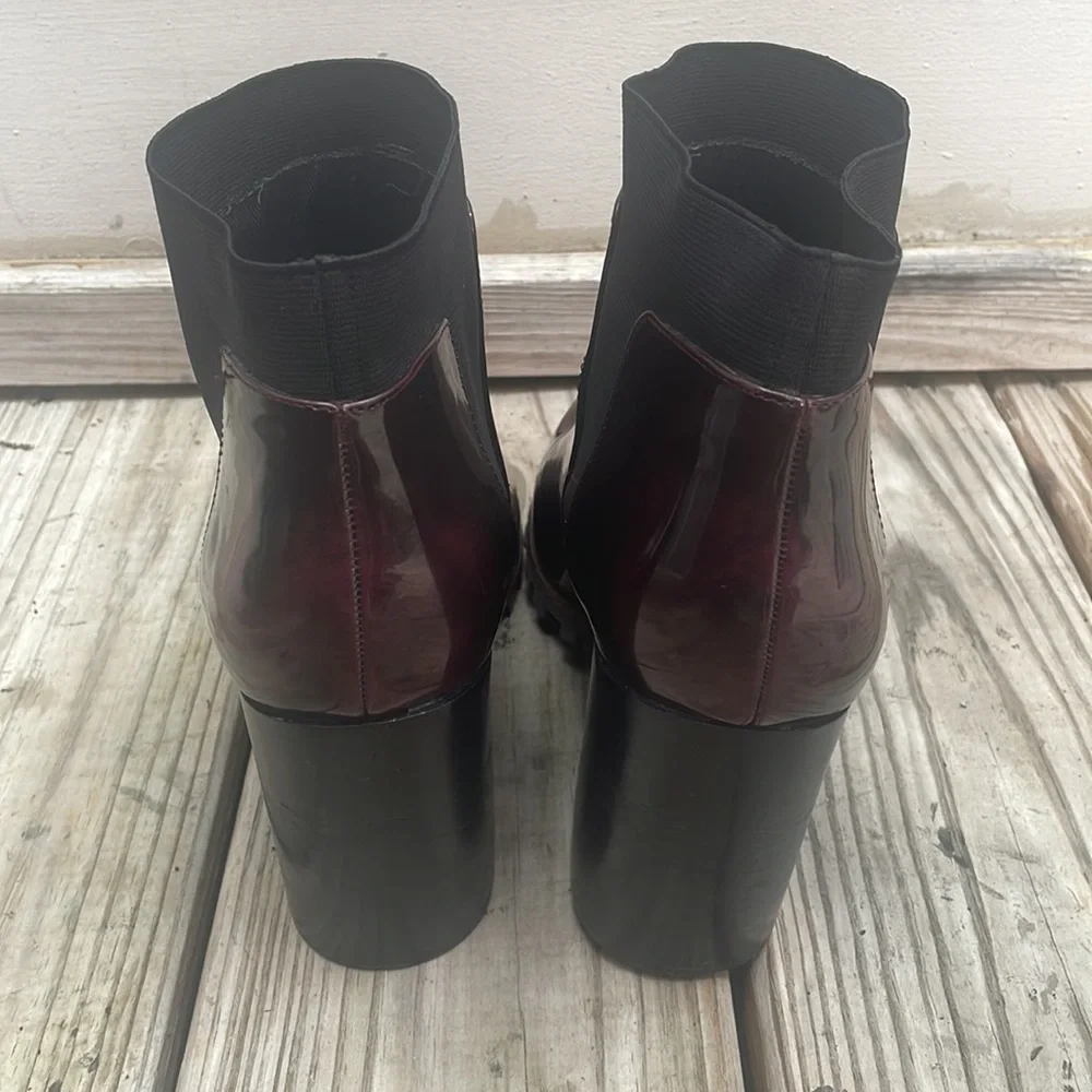 Steve Madden Oxblood Patent Leather Chelsea Ankle Boots Block Heel Women’s SZ 10